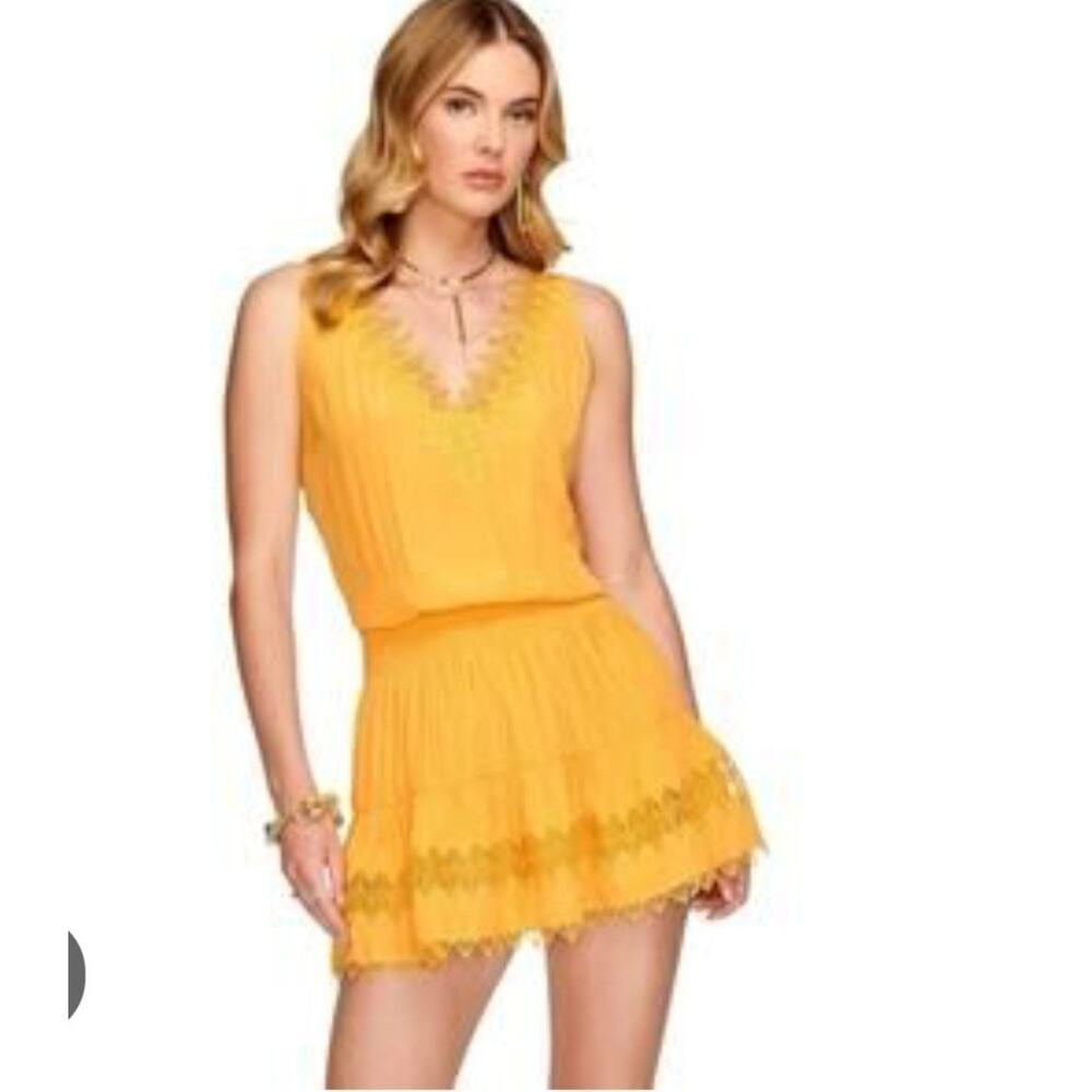 Ramy Brook Mini Dress womens Small Sleeveless Orange Yellow‎ Embroidered Beaded